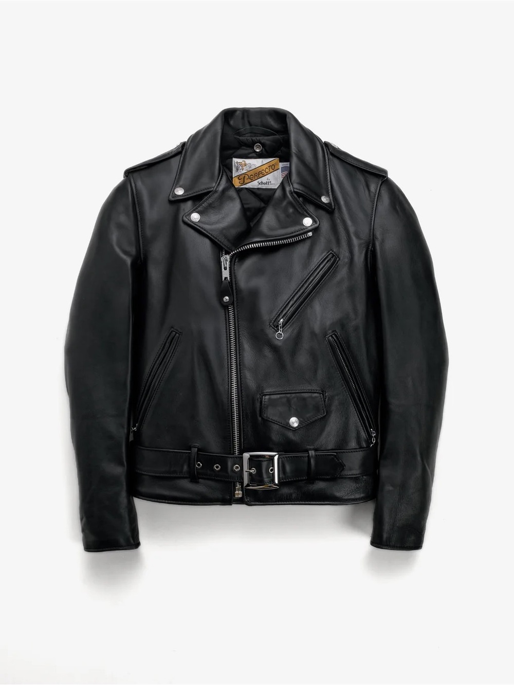 Schott NYC Black Real Leather Biker Jacket with heavy duty hardware